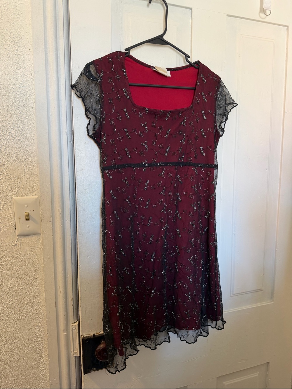 Steppin' Out Burgundy Dress with Black Mesh Overlay